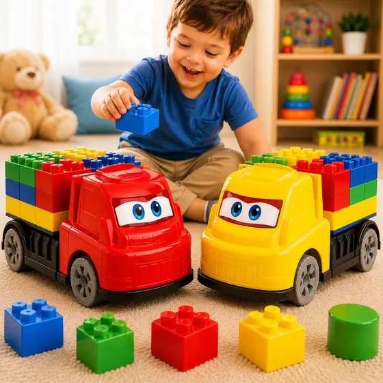 Carrinho Educativo 2em1 Blocos Encaixe Infantil Didático