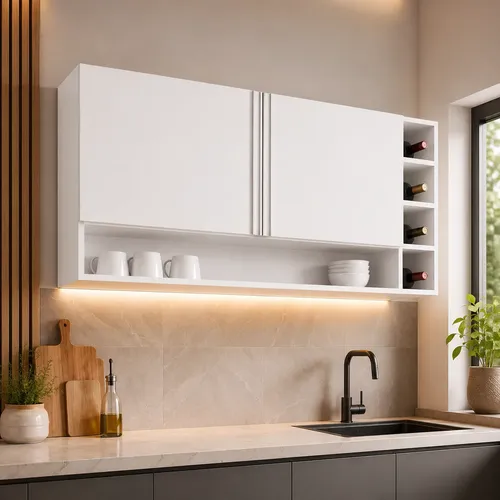 Armários Aéreo Cozinha Multiuso 2 Portas E Nichos Blue Moby