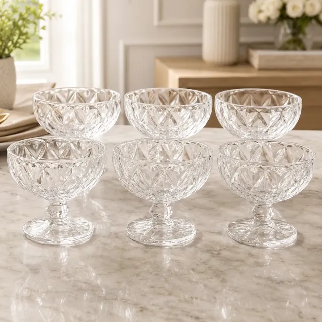 Jogo 6 Tigelas Sobremesa Diamond 270ml Elegância Luxo Brilho
