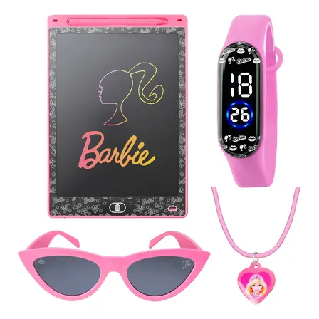 Lousa Magina Lcd Tablet Barbie + Relogio + Colar Barbie Rosa