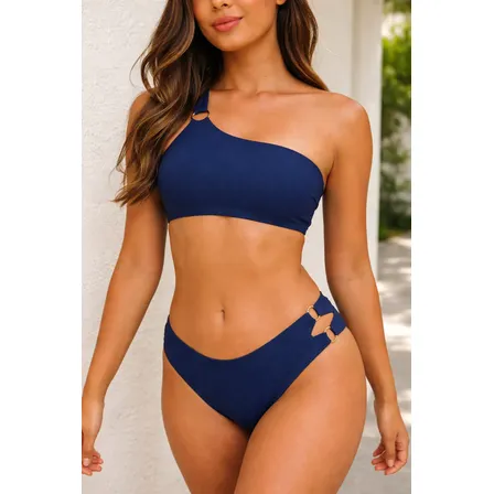Biquini Feminino Um Ombro Com Argola Calcinha Asa Delta Moda Marinho M