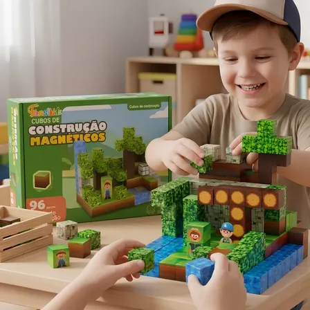 Kit Minecraft Blocos Magnéticos 96 Pçs Brinquedo Infantil 96 Peças Minecraft