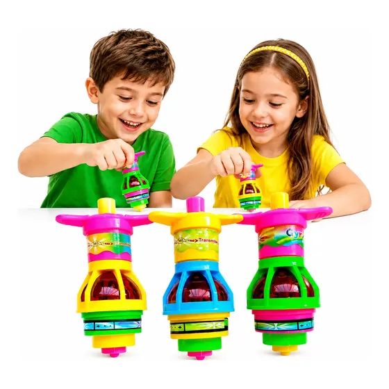 Kit 12 Pião Giratório Colorido Luz Infantil Festa Junina