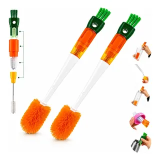 Kit 2 Escovas 5 Em 1 Limpeza Garrafa Copo Canudo Mamadeira