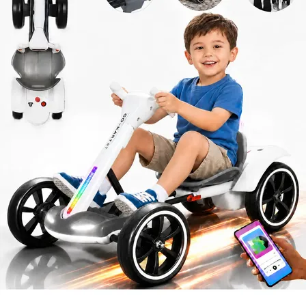 Mini Carro Elétrico Infantil Controle Luzes Bluetooth 80kg Branco