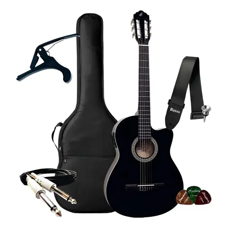Kit Violao Eletrico Giannini Nf14 Nylon Acessórios Completo Preto