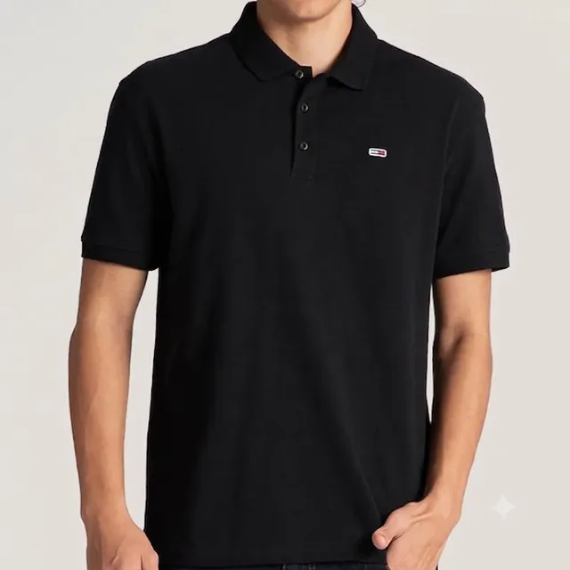 Camisa Polo Tommy Jeans Masculina Abdm0dm04266 Tommy Black Liso M Lisa