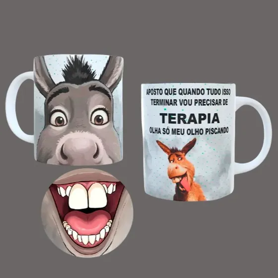 Caneca Burro Do Shrek Bocão Vou Precisar De Terapia