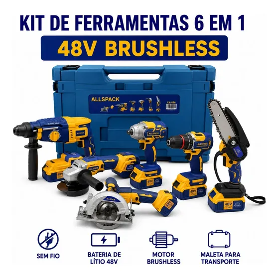 Kit 6 Em 1 Ferramentas 48v Brushless C/ 4 Baterias E Maleta