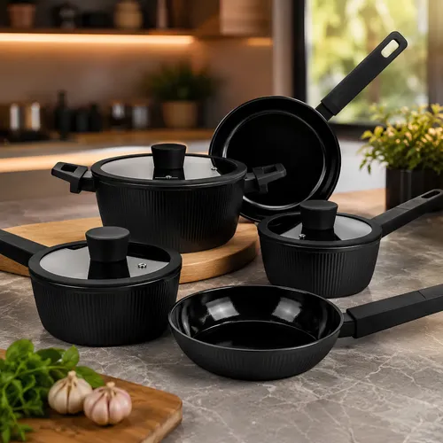 Jogo De Panelas Ceramica 5 Peças Gourmet Maison Indução Gás Maison Preto