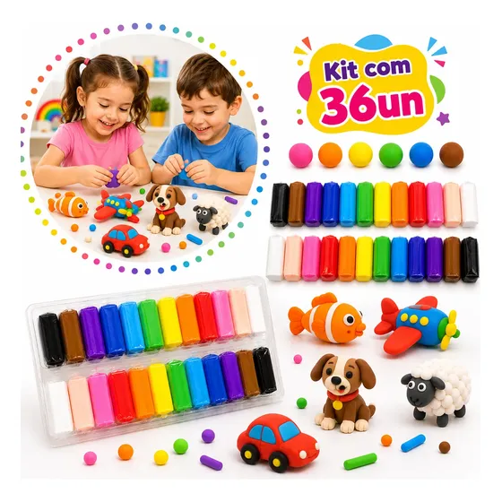 Kit 36 Massinha Eva Estica E Pula Fácil De Modelar Infantil