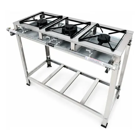 Fogão Industrial 3 Bocas Baixa Pressão 2qs 1qd - 30x30 Inox Prateado Gás