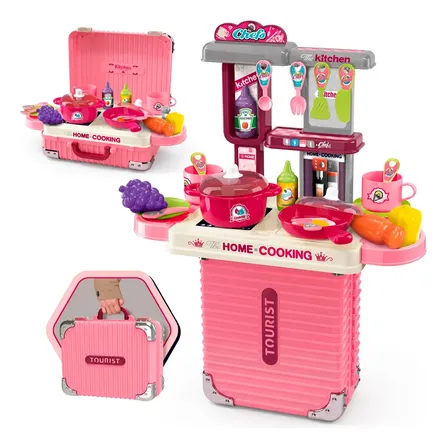 Cozinha De Brinquedo Infantil Maleta 3 Em 1 Maleta 31 Peças Rosa