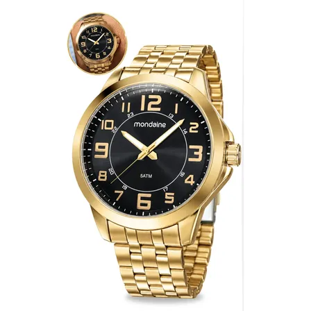 Relógio Mondaine Masculino Quartz Lançamento Pulso Original Dourado Preto