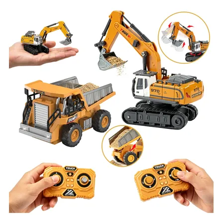 2em1 Carro Construção Escavadeira Controle Remoto E Caminhão