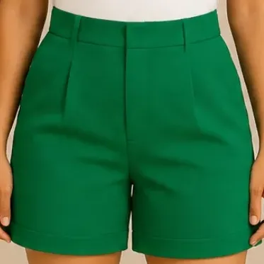 Short Feminino Social Cinto Alfaiataria Cintura Alta Premium Verde Gg
