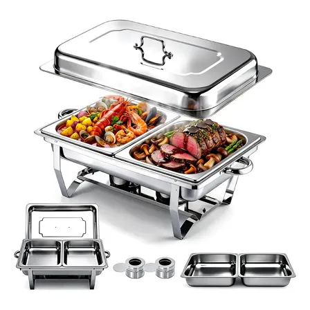 Rechaud Retangular 11l Buffet Inox Banho Maria 2 Cubas Kit