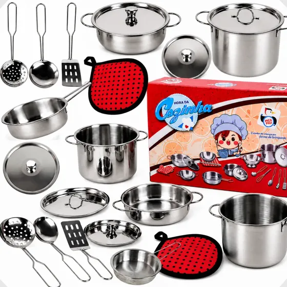 Kit Jogo Panelinhas Inox Infantil 9pçs Cozinha Brinquedo