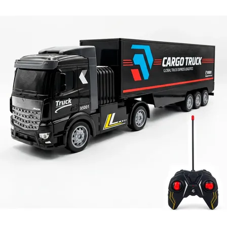 Caminhão Cargo Controle Remoto Recarregável Com Luz Preto Preto Caminhão Carreta
