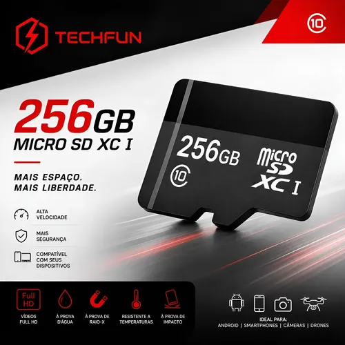 Cartão De Memória Para Celular Drones Câmeras 256gb Microsd