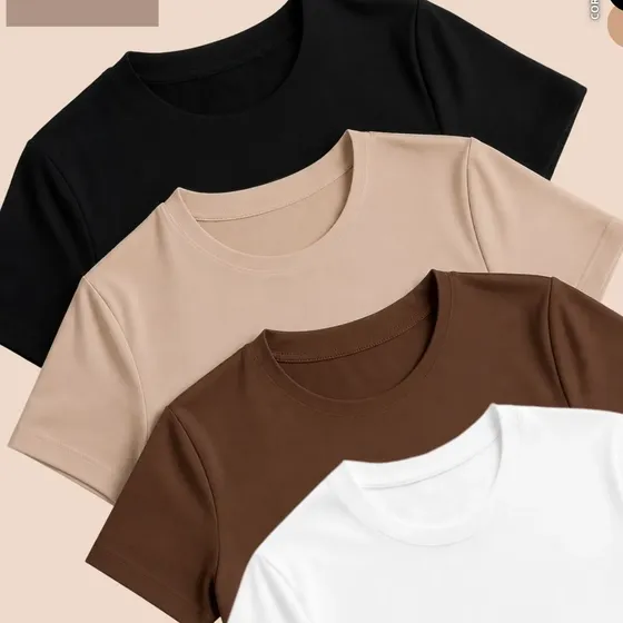 Kit 4 Blusas Feminina Suplex Estilosa T Shirt Básica Casual
