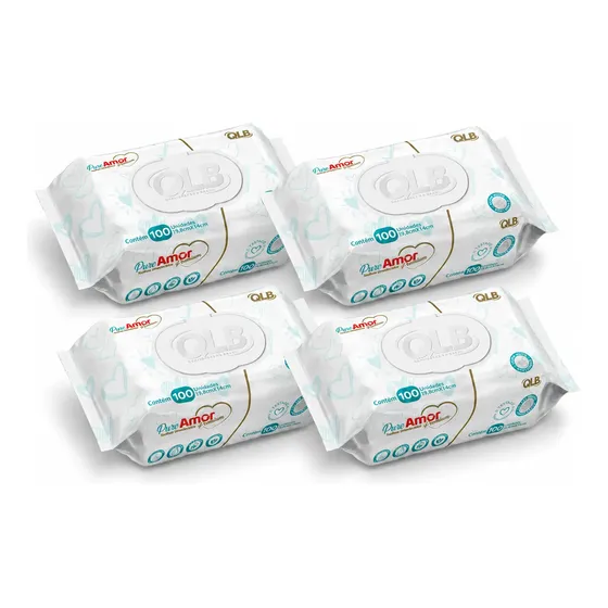 Kit 4 Toalhas Umedecidas Puro Amor Premium 100un