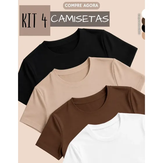 Kit 4 Camisetas Feminina Suplex Tshirt Básica Casual