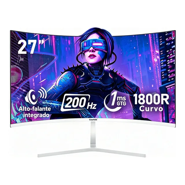 Monitor Gamer Curvo Gawfolk 27 200hz 1ms Branco Pc Hdmi Branco 127/220v