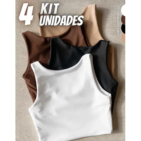 Kit 4 Blusas Regata Feminina Suplex Tshirt Básica Casual Preto + Branco + Marrom + Nude Liso P/m (36-38)