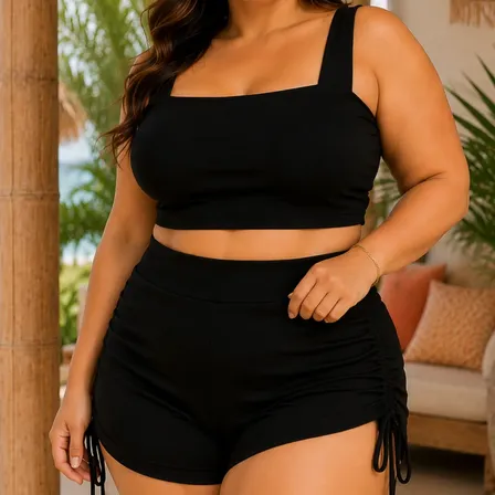 Conjunto Plus Size Suplex Feminino Cós Alto Praia