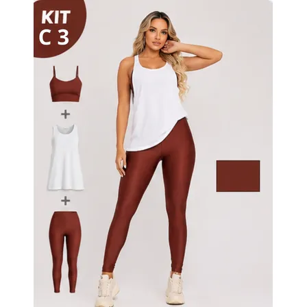 Kit Academia Feminino Regatão Top E Legging Premium Vinho P
