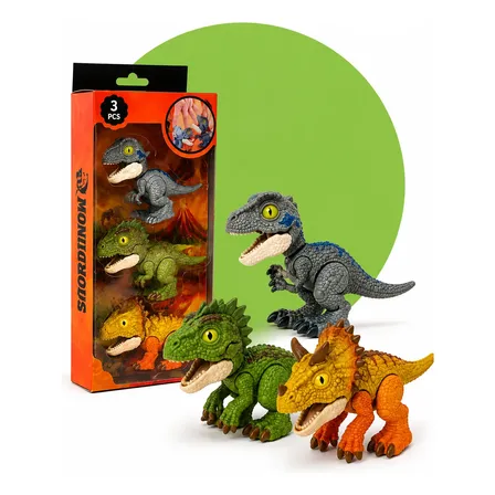 Kit 3 Dinossauro Morde Dedo Articulado Miniatura Infantil