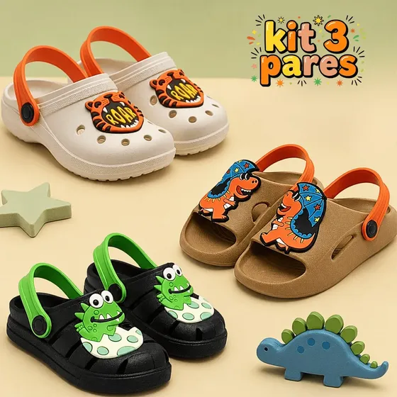 Kit 3 Pares Babuche Sandália Menino Infantil Anatômico