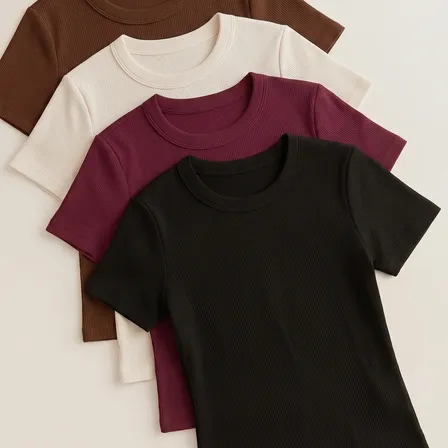 Kit 4 Blusa Feminina Ribana Canelado Estilosa Básica Baby Te