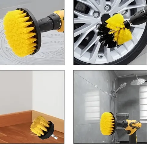 Kit Para Limpeza Pesada 3 Escova Rotativa Para Parafusadeira Amarelo