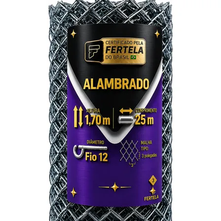 Tela Alambrado Grosso Reforçado Fio 12 1,70 X 25m Malha 3pol