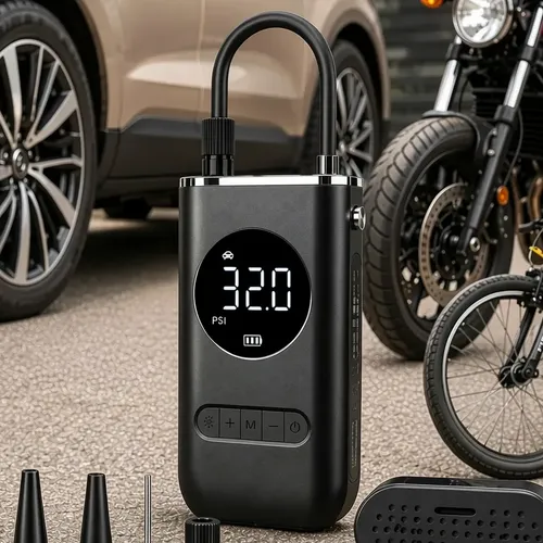 Mini Compressor De Ar Digital Pneu Portátil Preto 127/220v