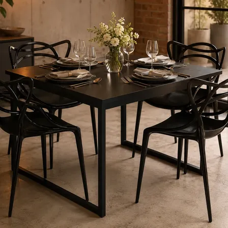 Kit Mesa Ferro 120x80cm Em Mdp Com 4 Cadeiras Allegra P Preto/preto