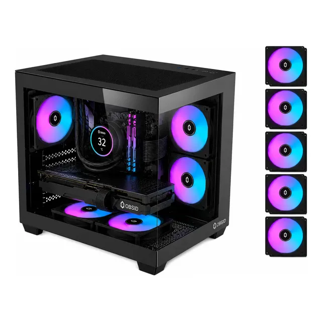 Gabinete Gamer Obsid Aquário Com 5 Cooler Fan Led Rgb