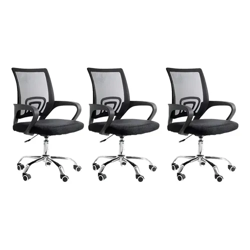 Kit 3 Cadeiras De Escritório Diretor Ergonômicas Preto Zumax