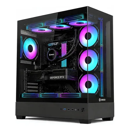 Gabinete Gamer Obsid Frame Preto Vidro Mid Tower S/ Fan Preto