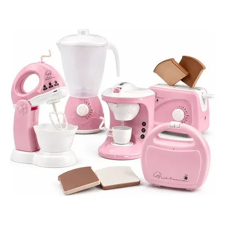 Kit Cozinha Infantil 5 Peças Cafeteira Sai Água Rosa