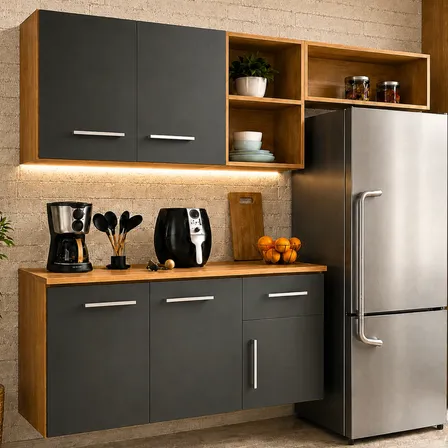 Armário De Cozinha Completo 5 Portas 1 Gaveta Com Nichos