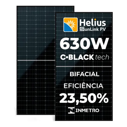 Painel Placa Solar Helius Genesis Black Tech 630w Bifacial Azul-escuro 40.36v 48.88v