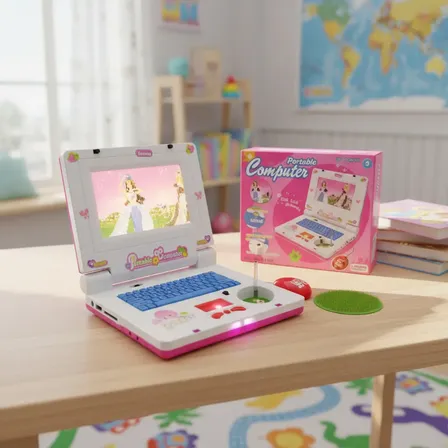 Presente Menina Laptop Infantil Princesas Toca Musica Rosa Rosa