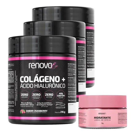 Kit 3x Colágeno Renova Be Verisol Ácido Hialurônico Biotina