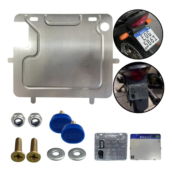 Suporte Reforço De Aço Placa Mercosul Moto + Lacre Antifurto