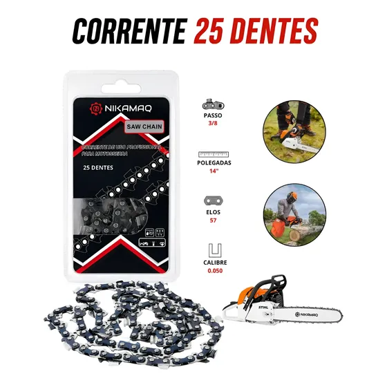 Corrente Para Motosserra Stihl Ms180 25 Dente Sabre 35cm 14p