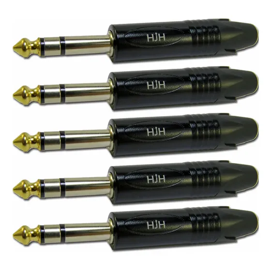 Kit 5 Conectores Plug P10 Estereo Preto (5 Pçs) Hjh Pro