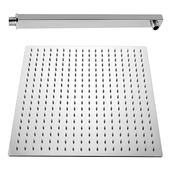 Ducha Inox Ss304 Quadrada 40cm Fina 40x40 Com Braço Quadrado